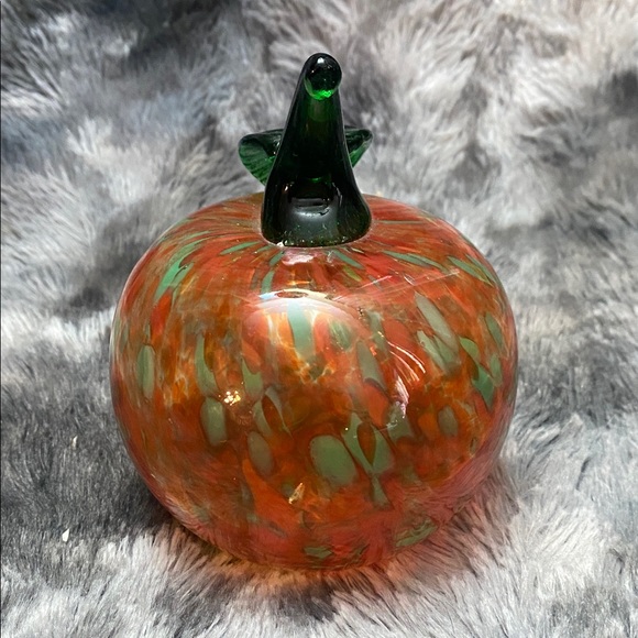 Handblown Orange Glass Pumpkin with Green Stem - Home Art - Picture 9 of 16